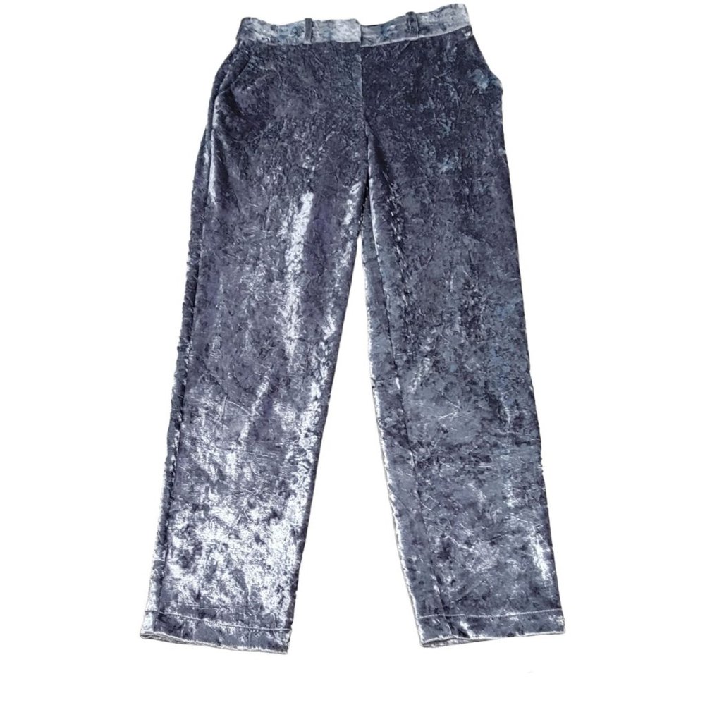 Topshop Womens Silver Gray‎ Bonded Velvet Pants Mid Rise Straight Leg Size 6